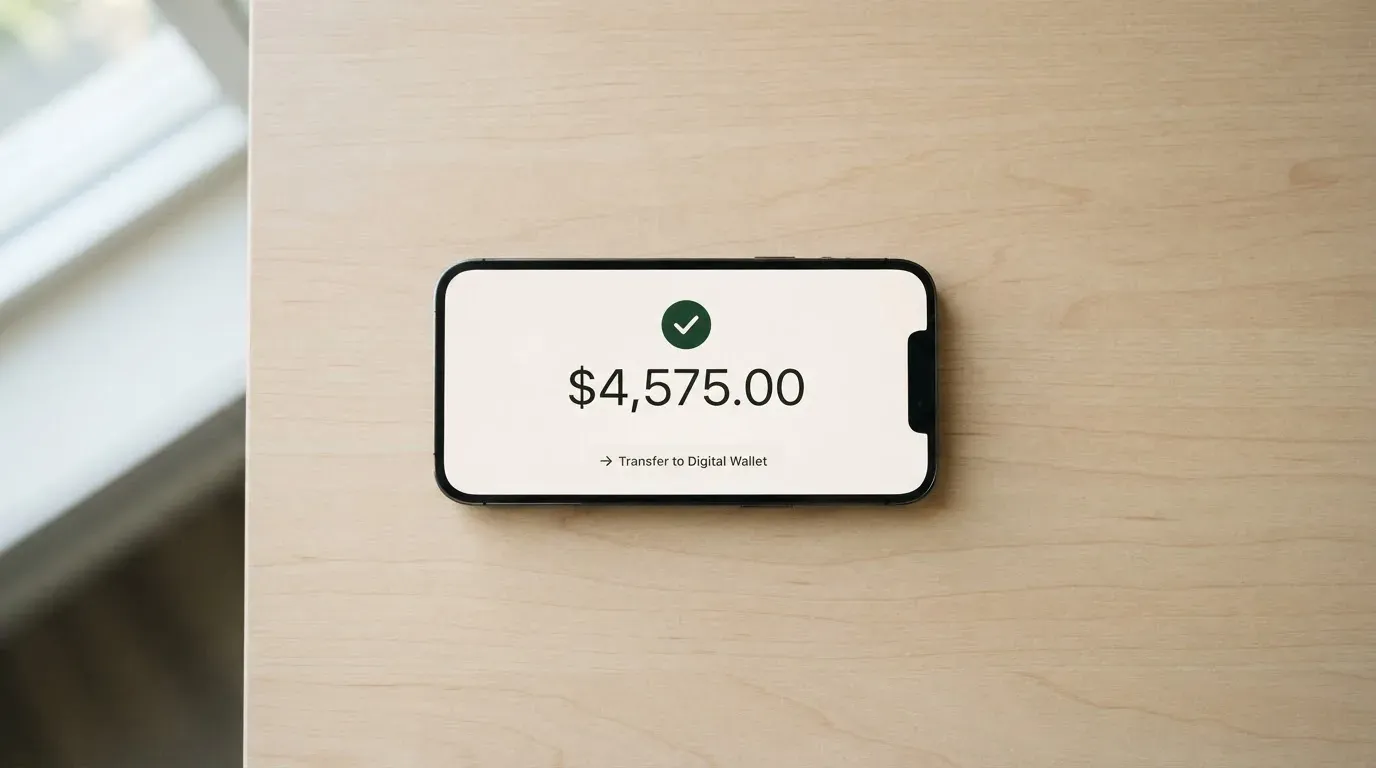 A phone showing a stablecoin transfer screen