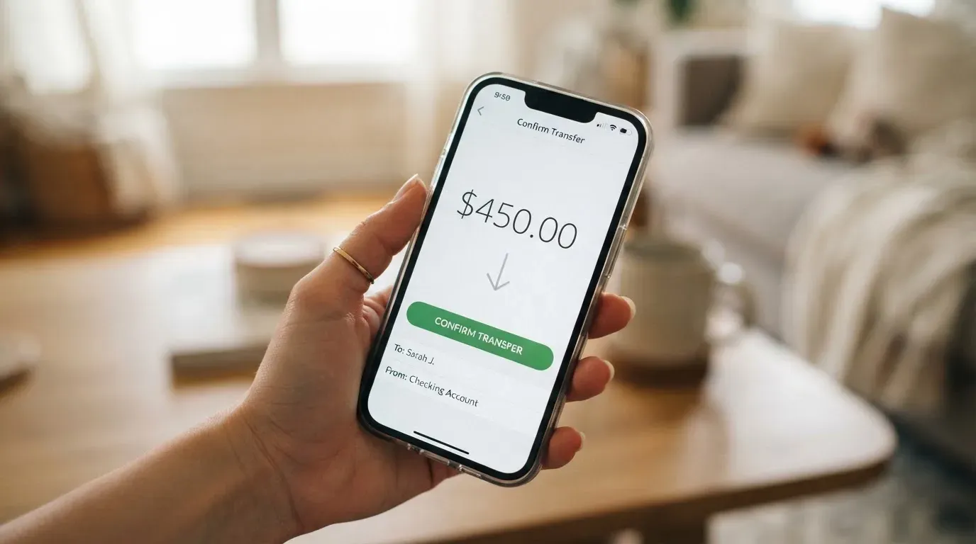 A phone showing a stablecoin transfer screen