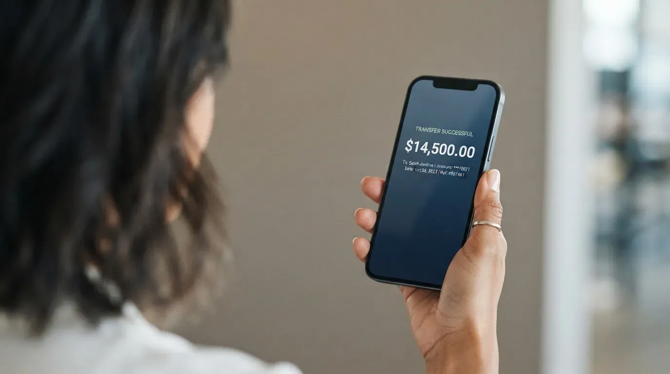 A phone showing a stablecoin transfer screen
