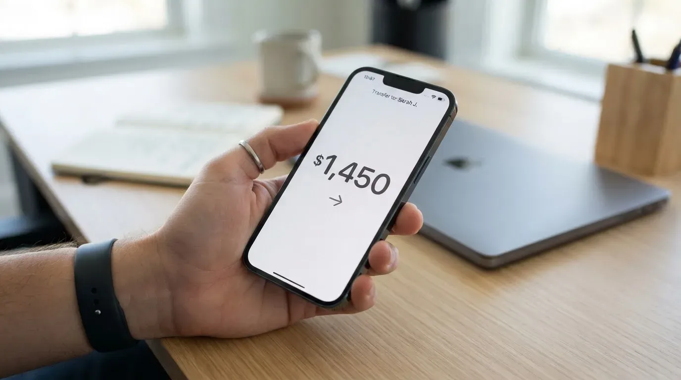 A phone showing a stablecoin transfer screen