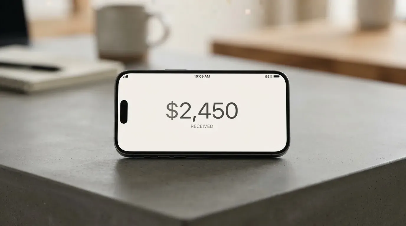 A phone showing a stablecoin transfer screen