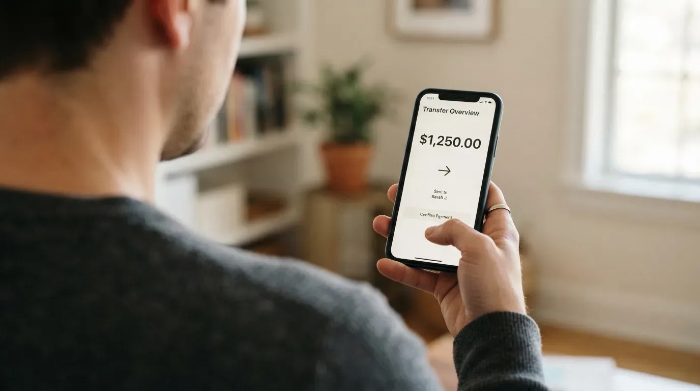 A phone showing a stablecoin transfer screen