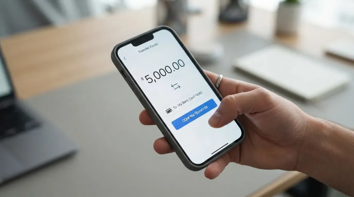 A phone showing a stablecoin transfer screen