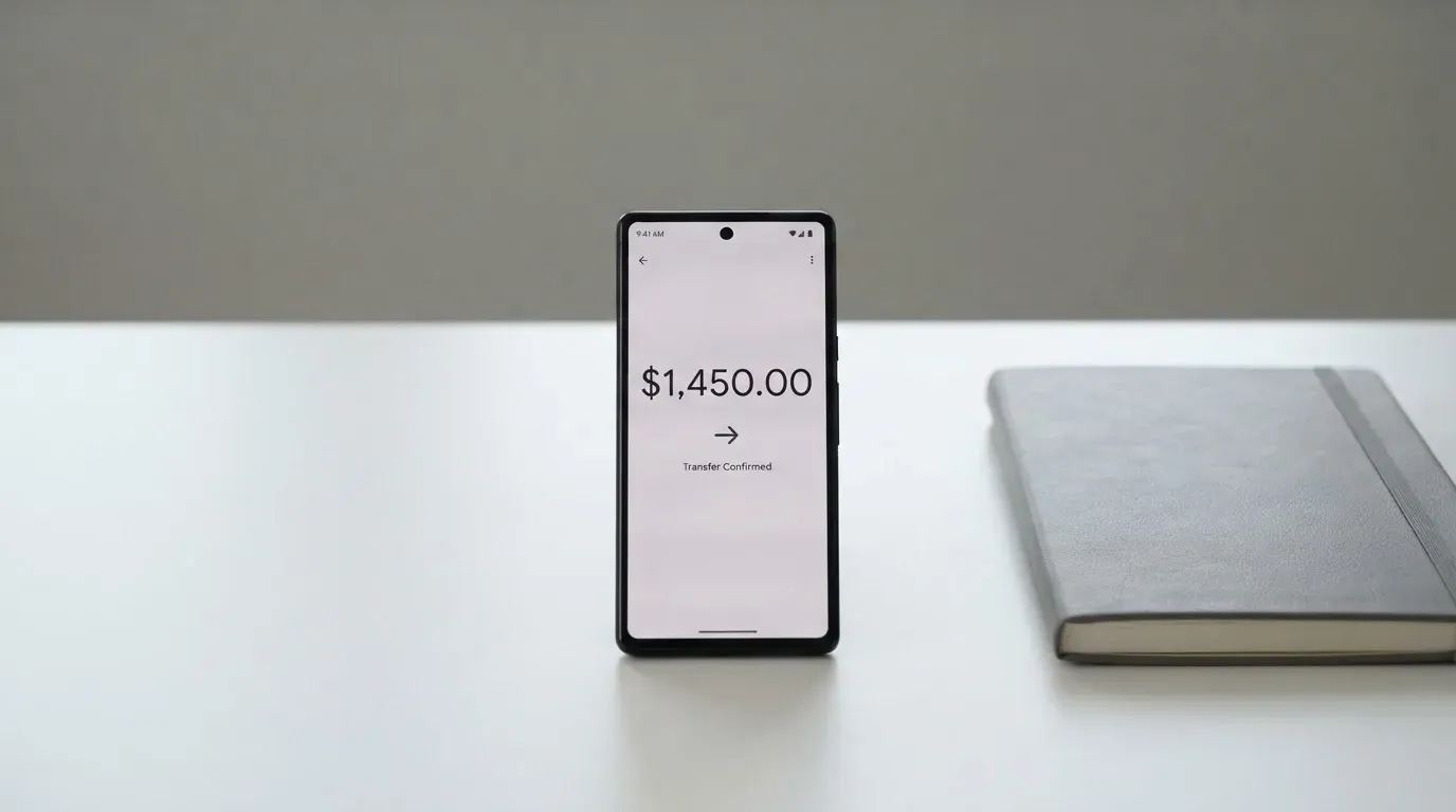 A phone showing a stablecoin transfer screen