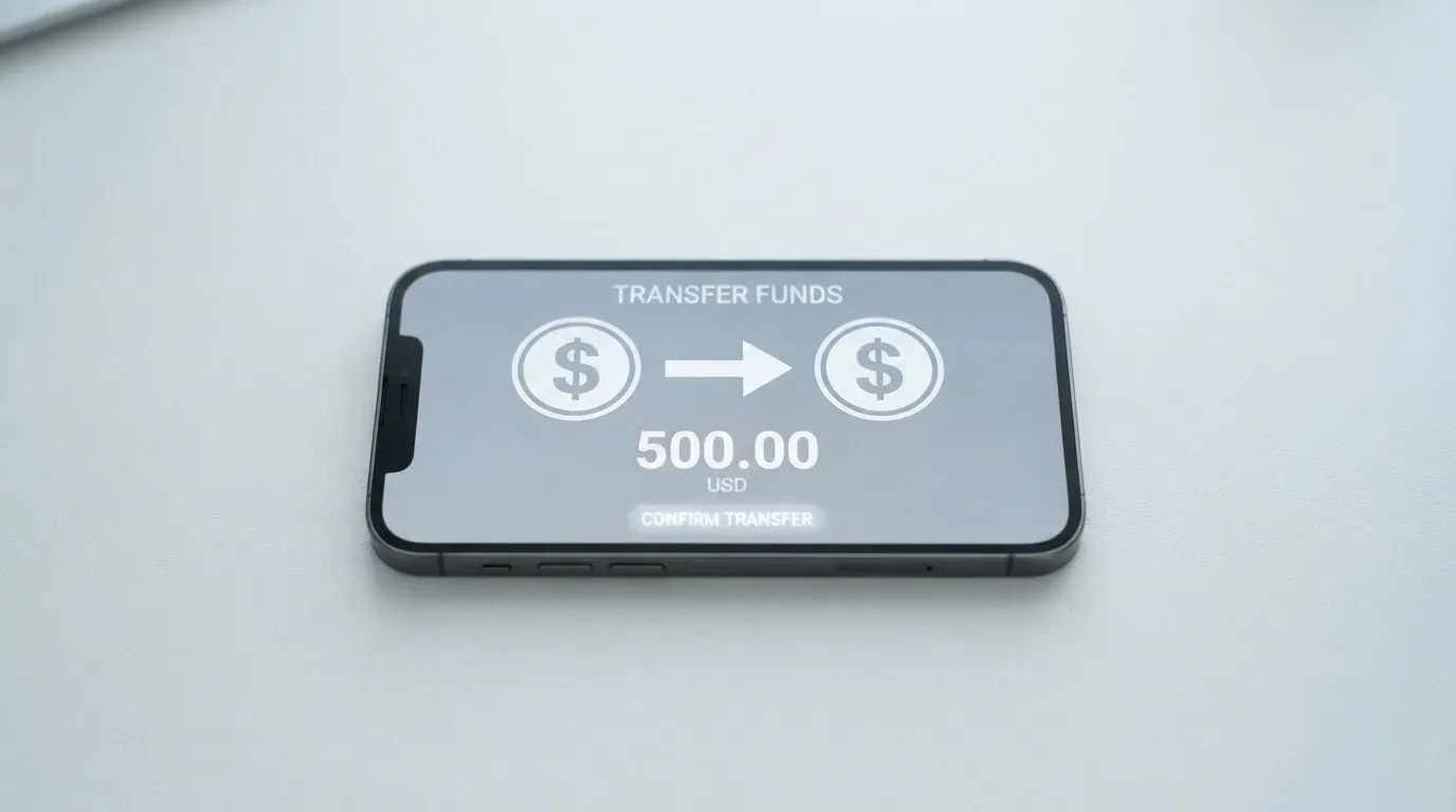 A phone showing a stablecoin transfer screen