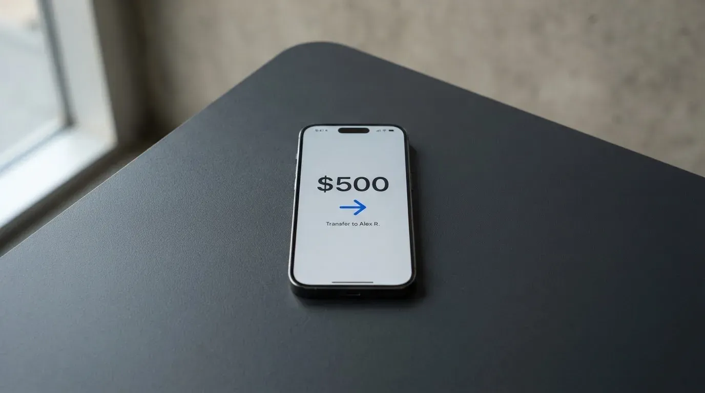 A phone showing a stablecoin transfer screen