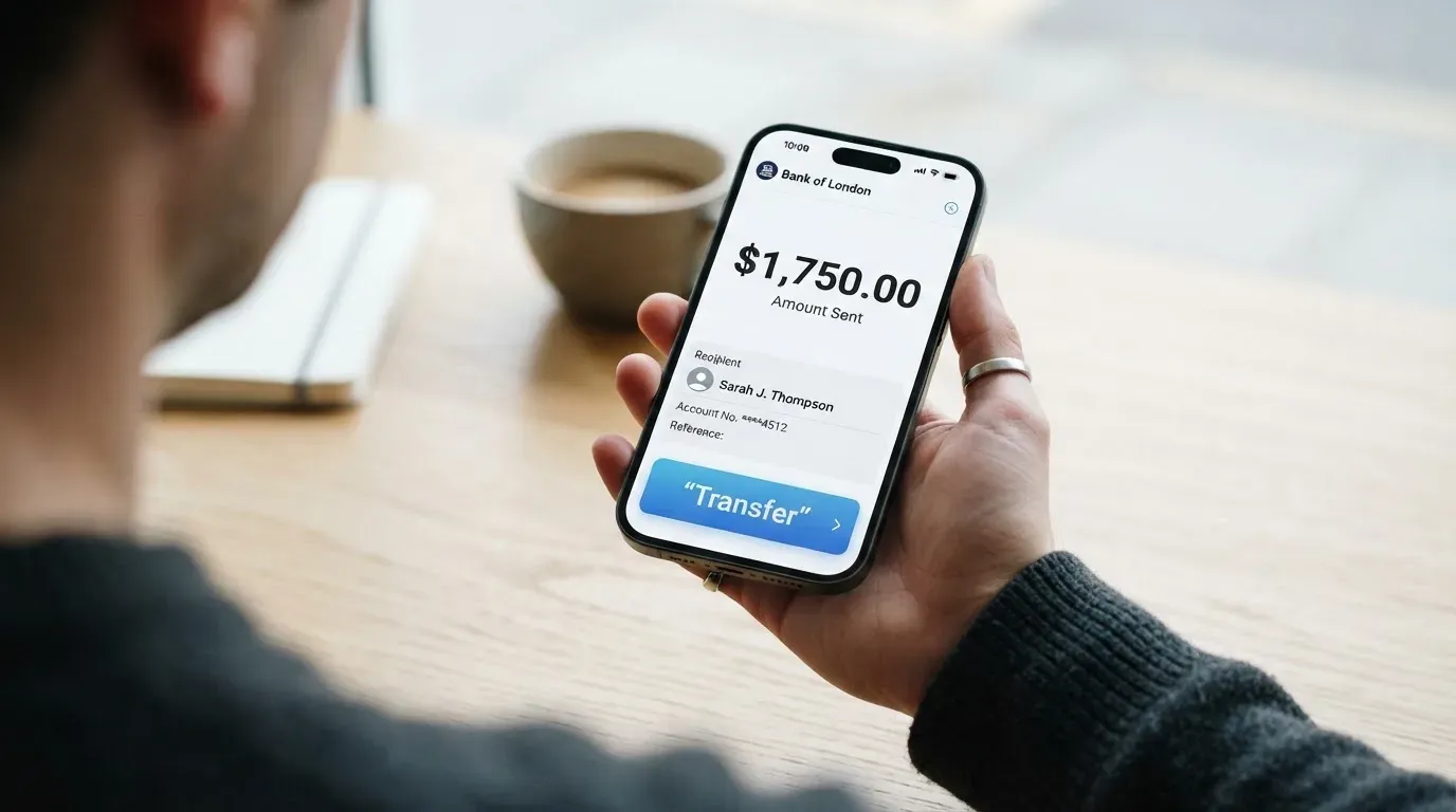 A phone showing a stablecoin transfer screen