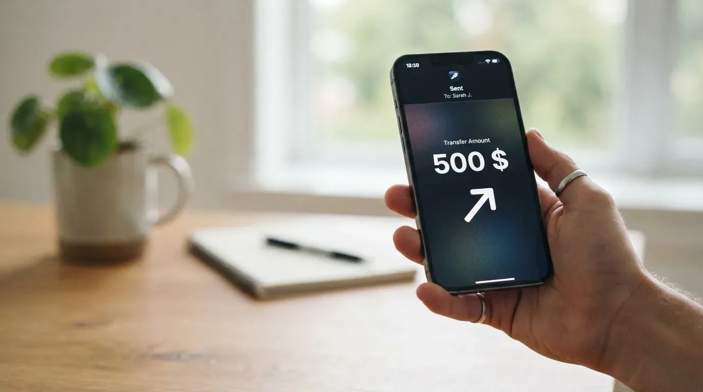 A phone showing a stablecoin transfer screen