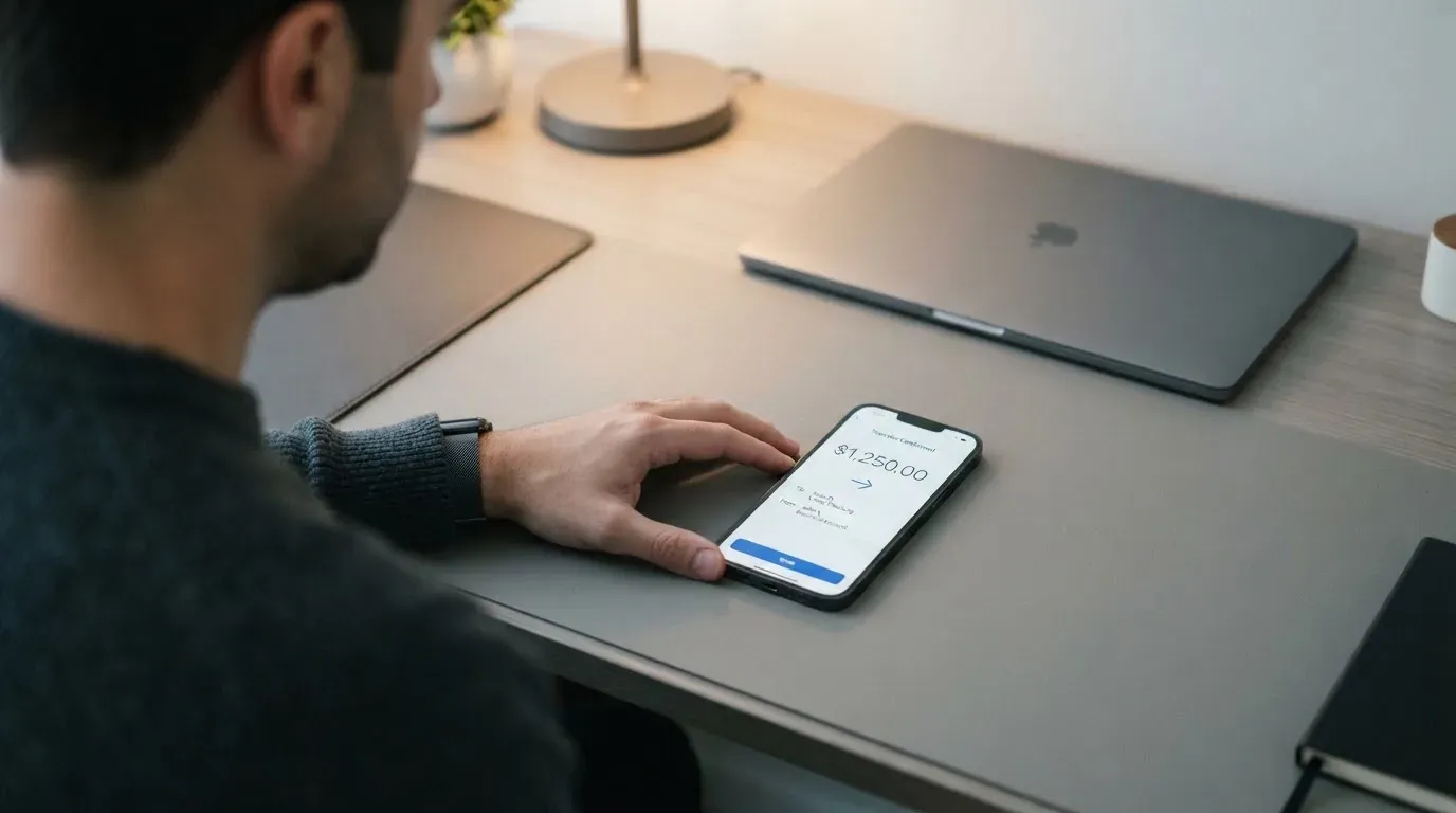 A phone showing a stablecoin transfer screen