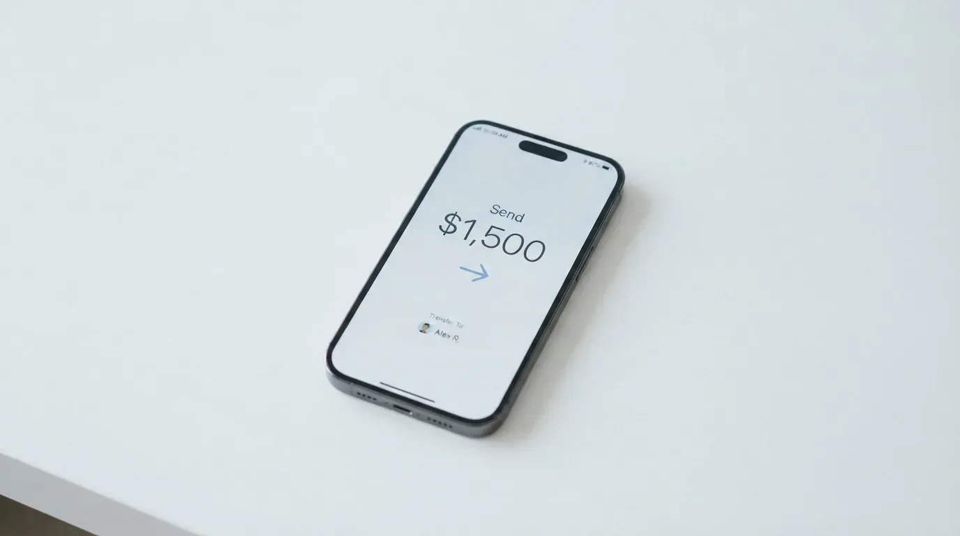 A phone showing a stablecoin transfer screen