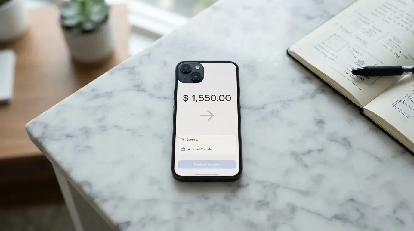 A phone showing a stablecoin transfer screen