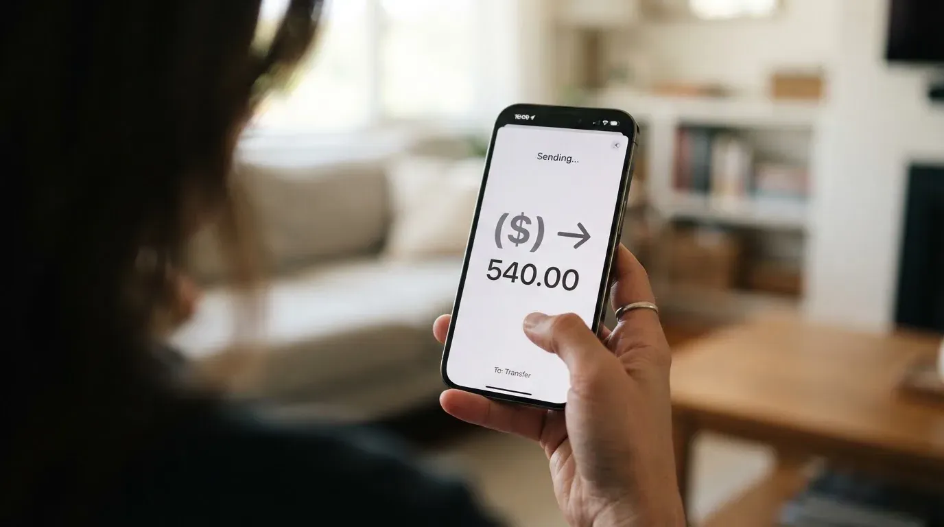 A phone showing a stablecoin transfer screen