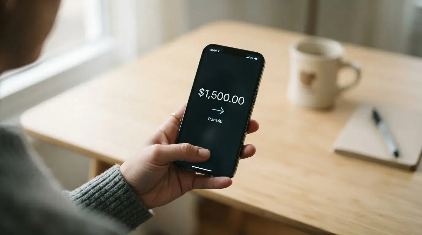 A phone showing a stablecoin transfer screen