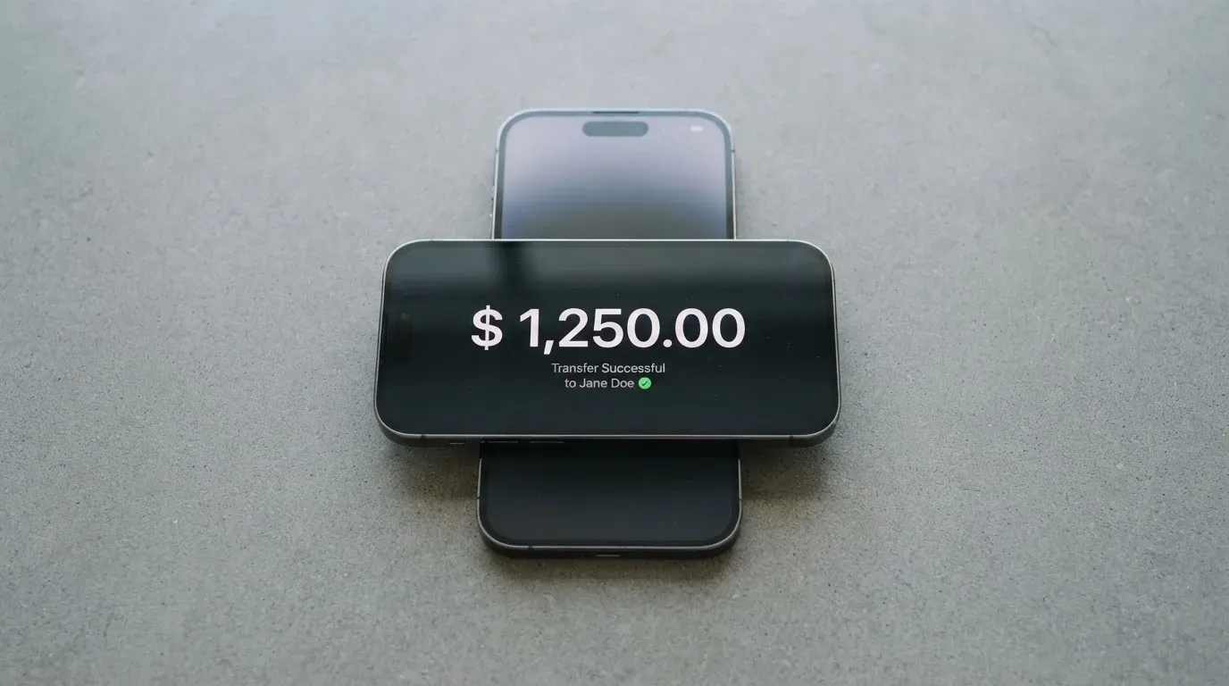 A phone showing a stablecoin transfer screen
