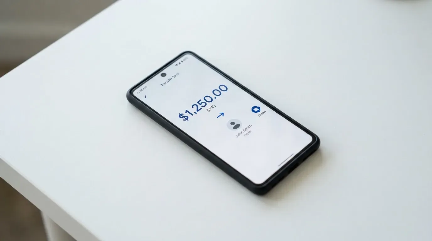 A phone showing a stablecoin transfer screen