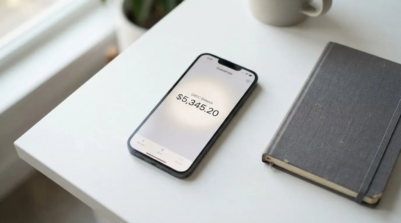 A phone showing a stablecoin transfer screen