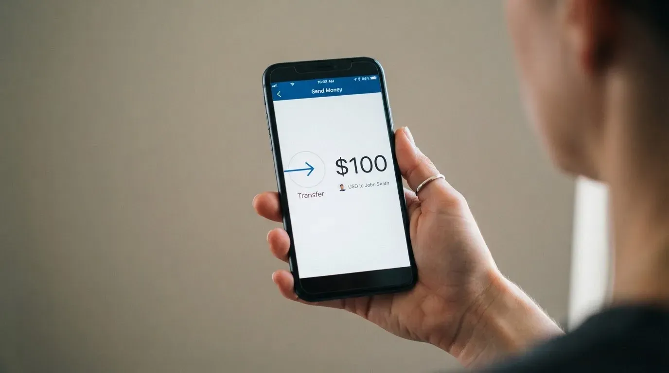 A phone showing a stablecoin transfer screen