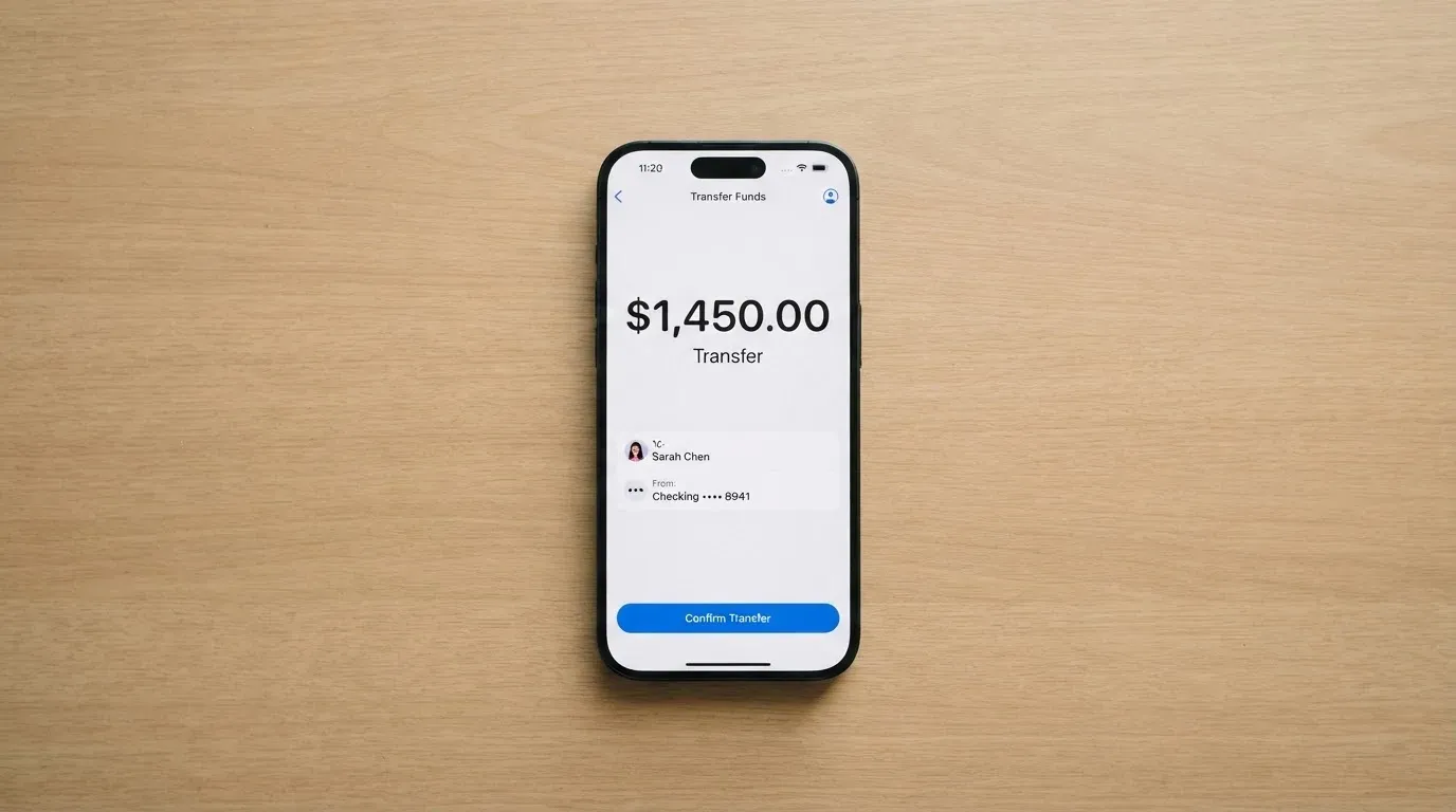 A phone showing a stablecoin transfer screen