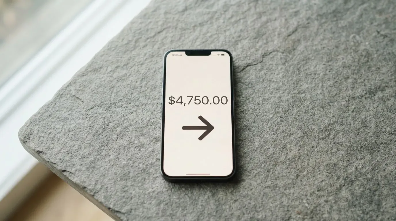 A phone showing a stablecoin transfer screen