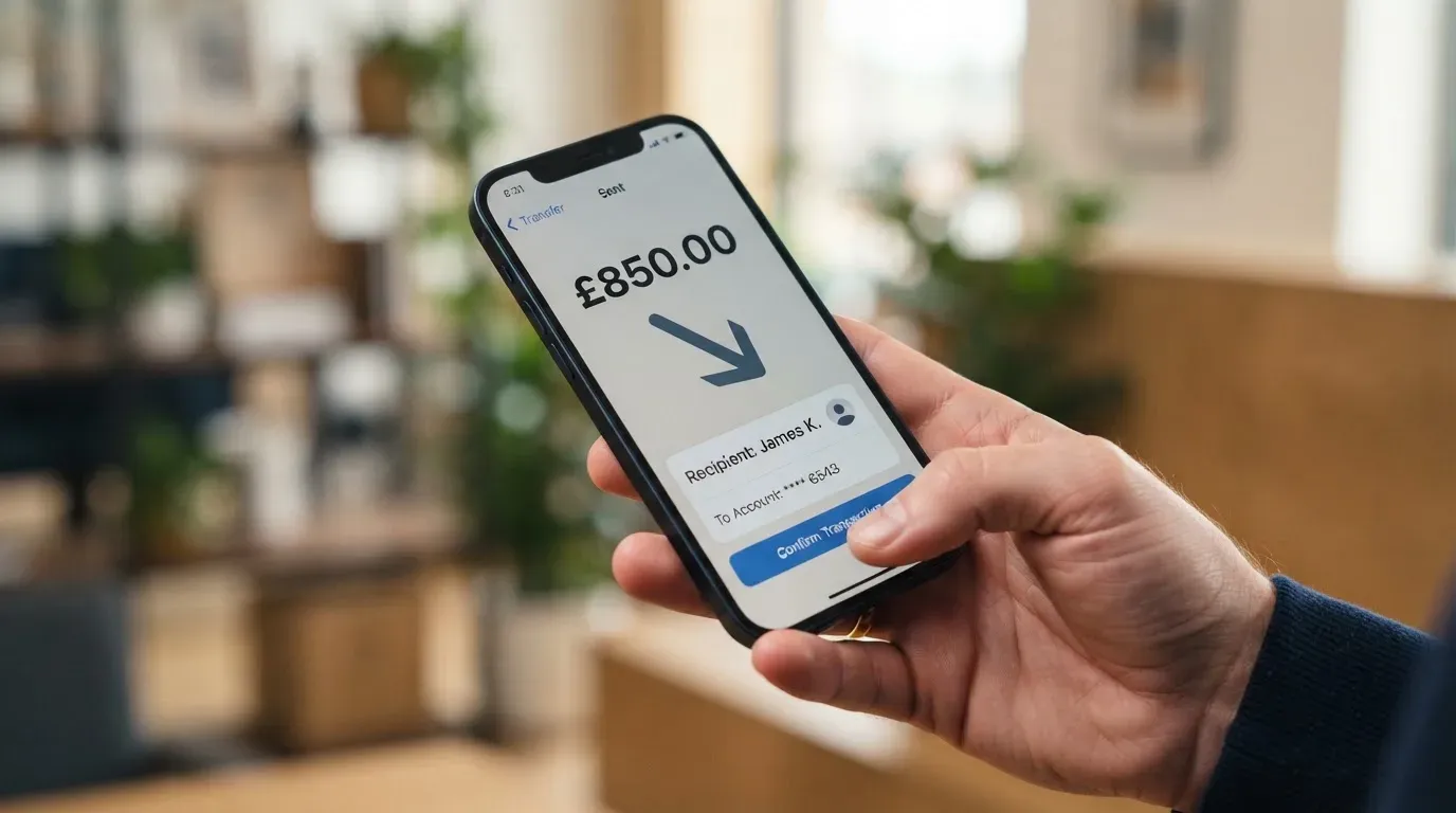 A phone showing a stablecoin transfer screen
