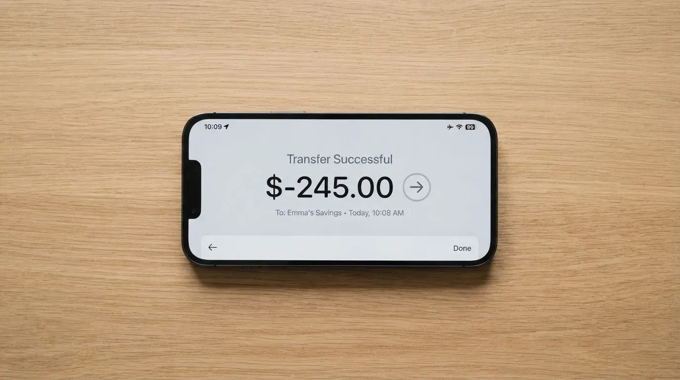 A phone showing a stablecoin transfer screen