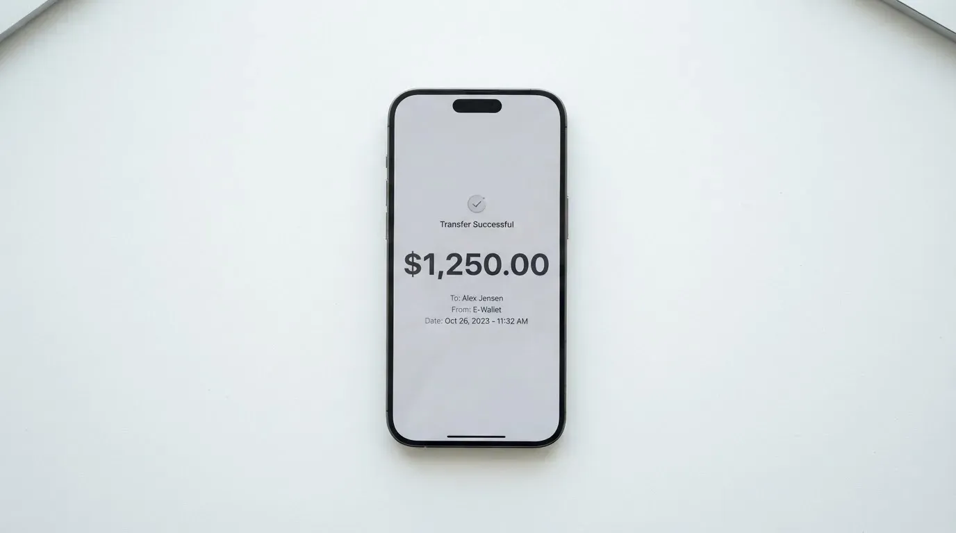 A phone showing a stablecoin transfer screen
