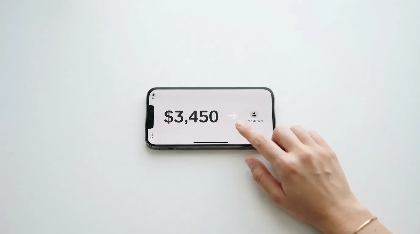 A phone showing a stablecoin transfer screen