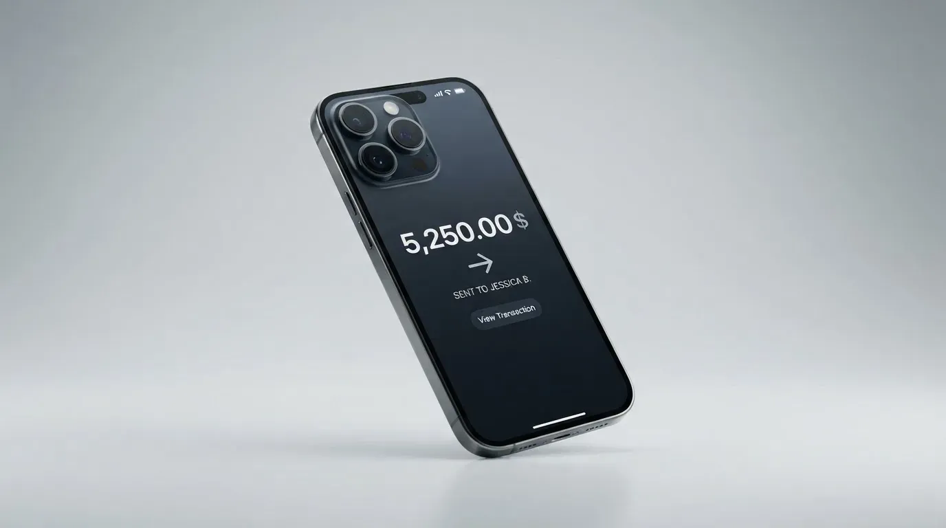 A phone showing a stablecoin transfer screen