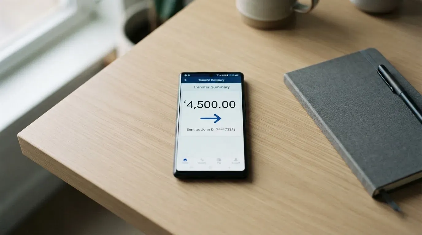 A phone showing a stablecoin transfer screen