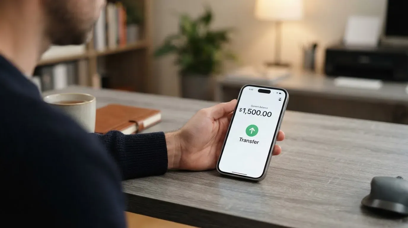 A phone showing a stablecoin transfer screen