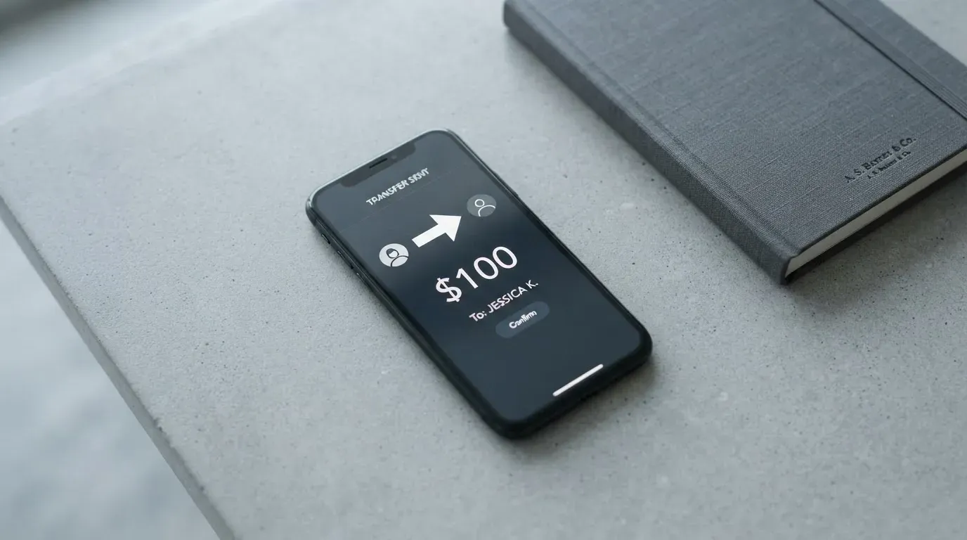 A phone showing a stablecoin transfer screen