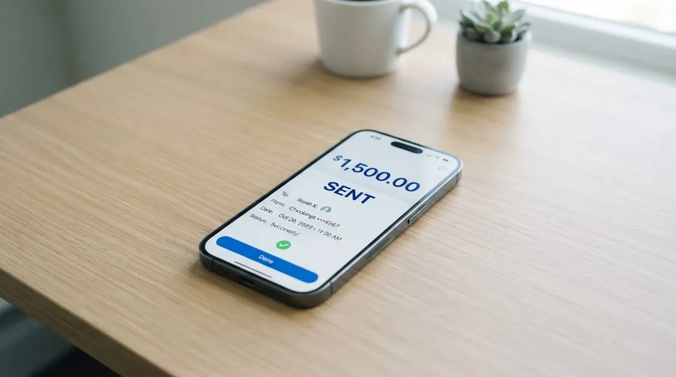 A phone showing a stablecoin transfer screen