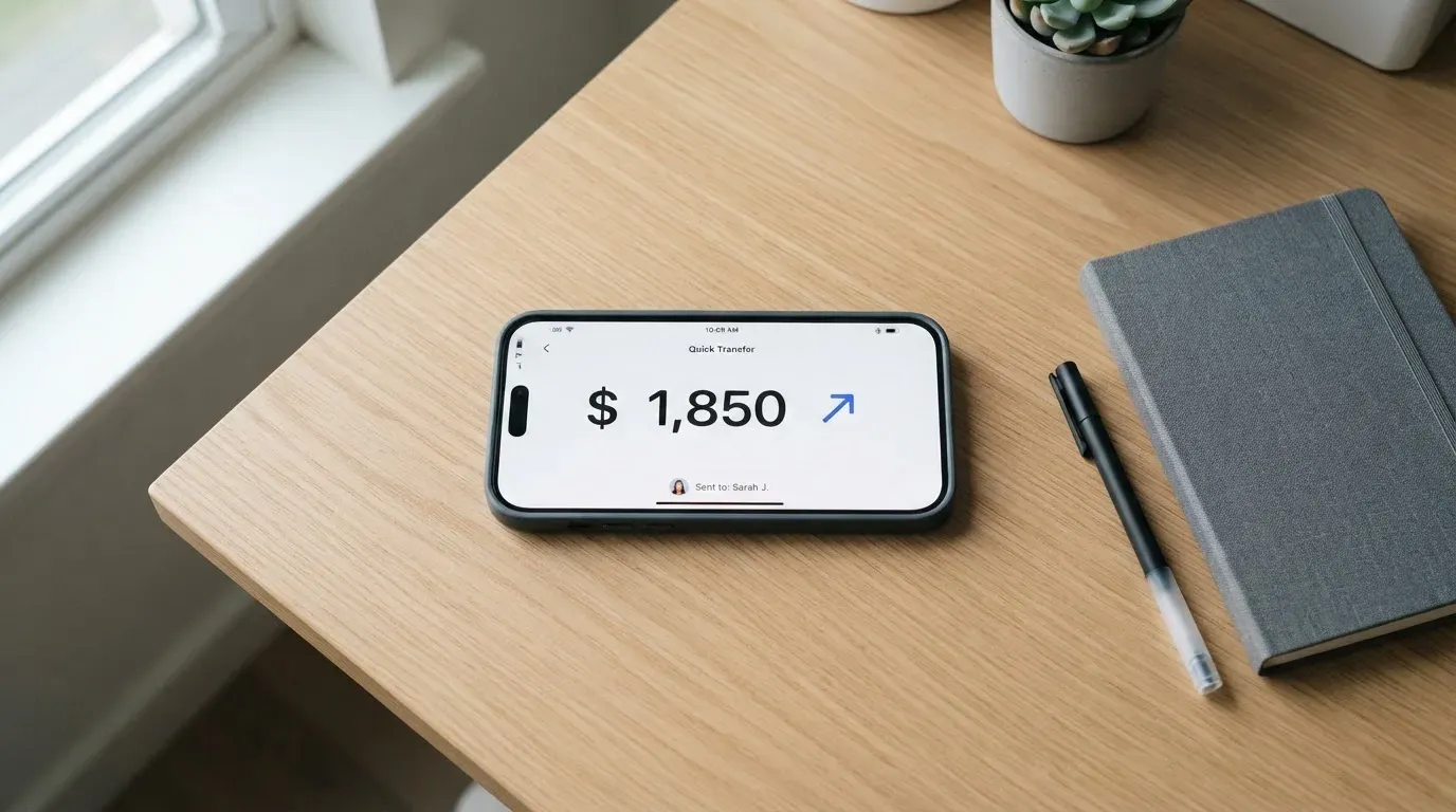 A phone showing a stablecoin transfer screen