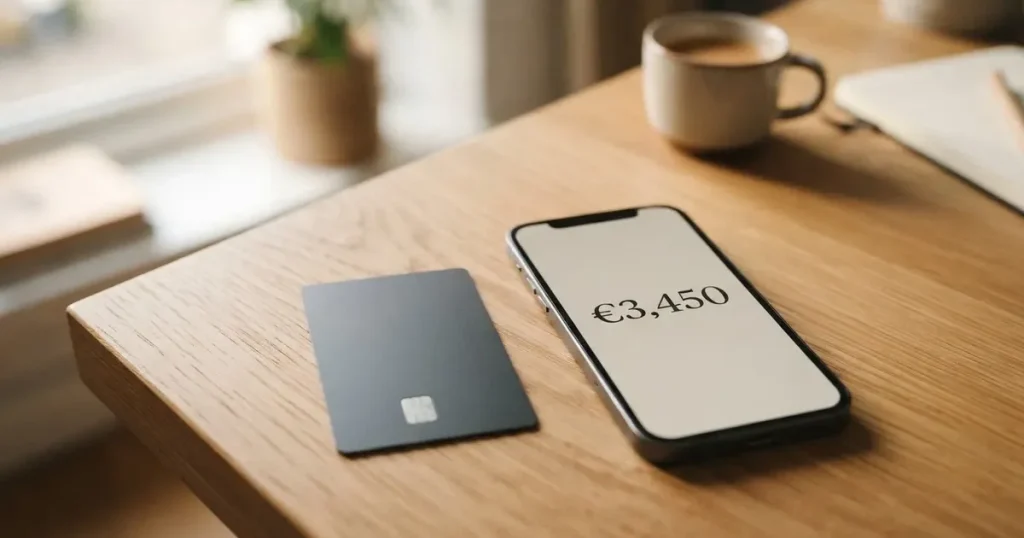 A payment card next to a phone with a crypto wallet app open