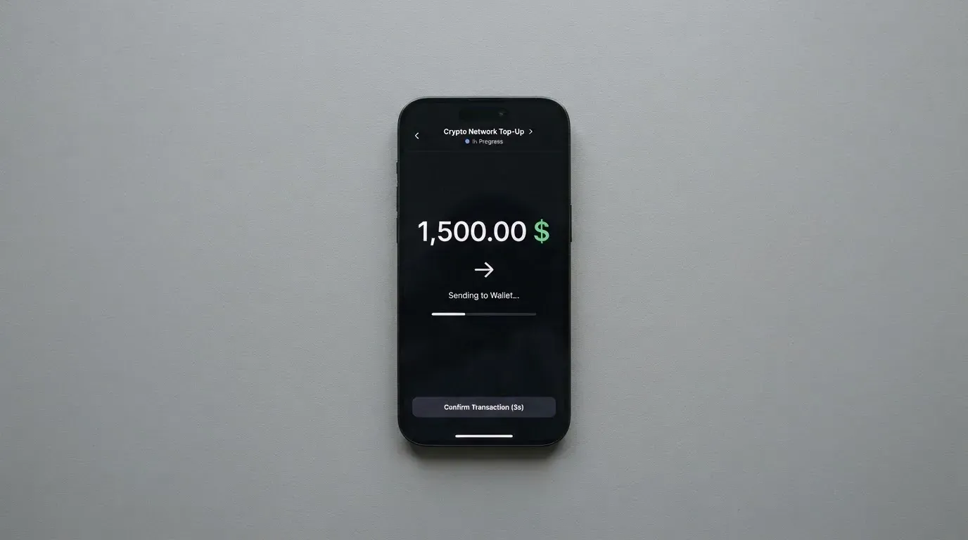 A phone showing a stablecoin transfer screen