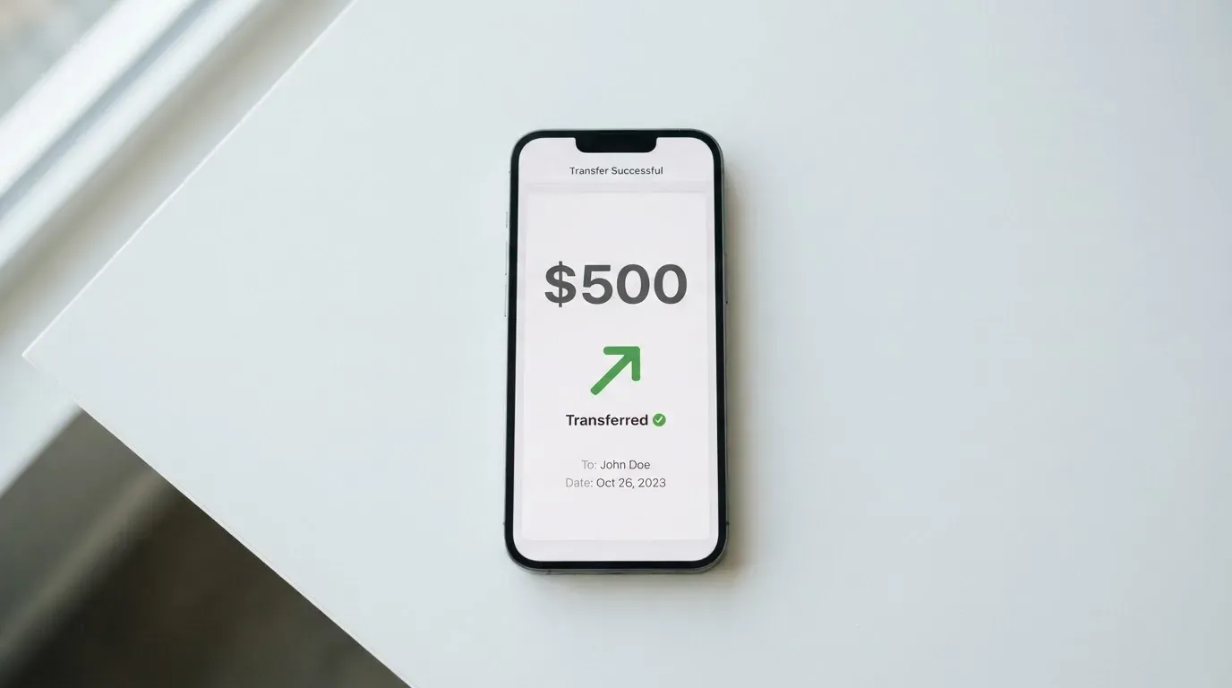A phone showing a stablecoin transfer screen