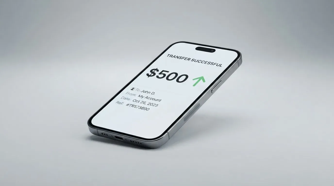 A phone showing a stablecoin transfer screen