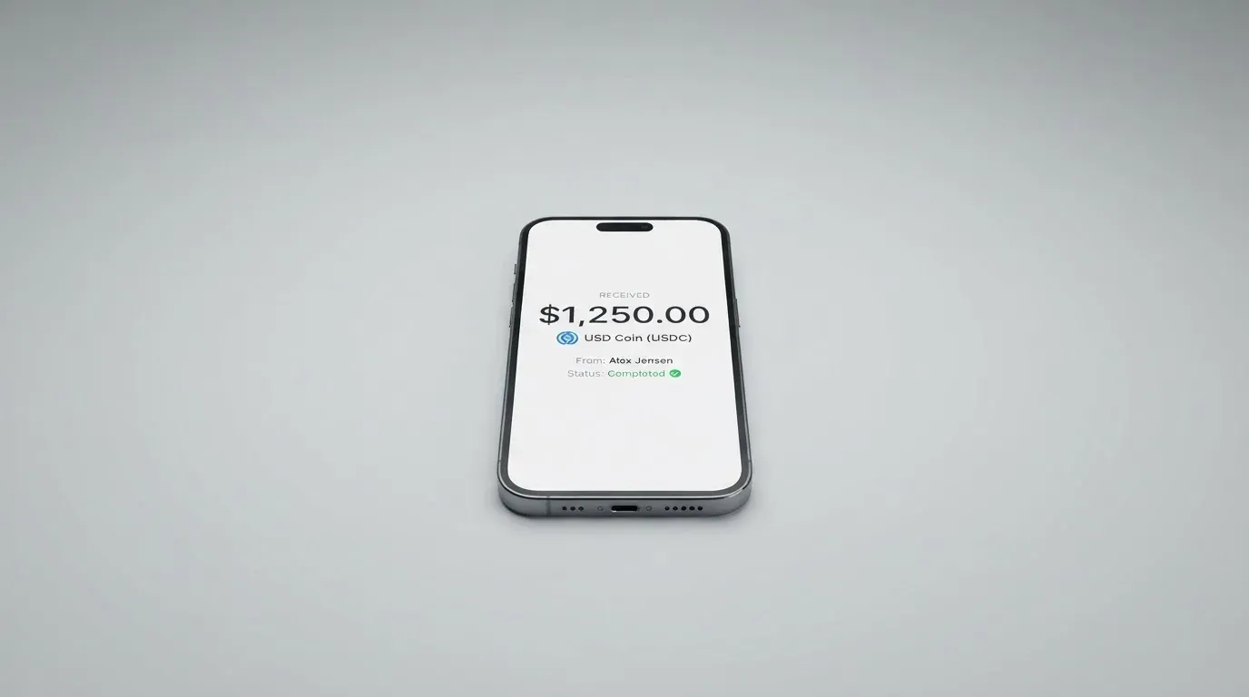 A phone showing a stablecoin transfer screen