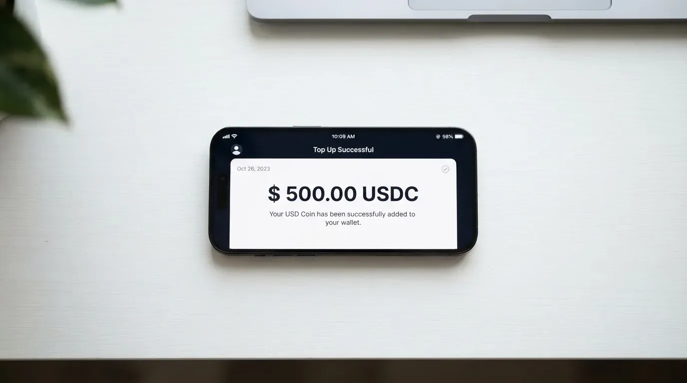 A phone showing a stablecoin transfer screen