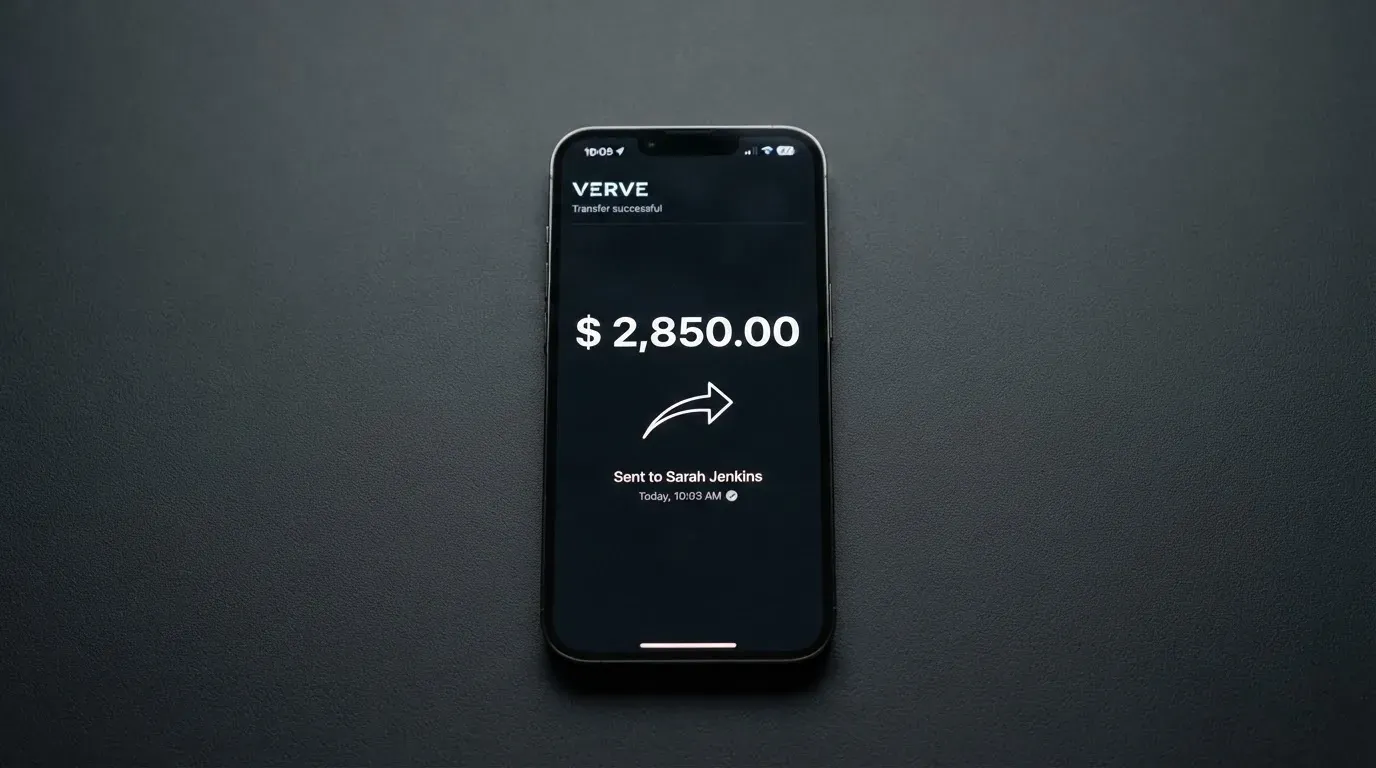 A phone showing a stablecoin transfer screen