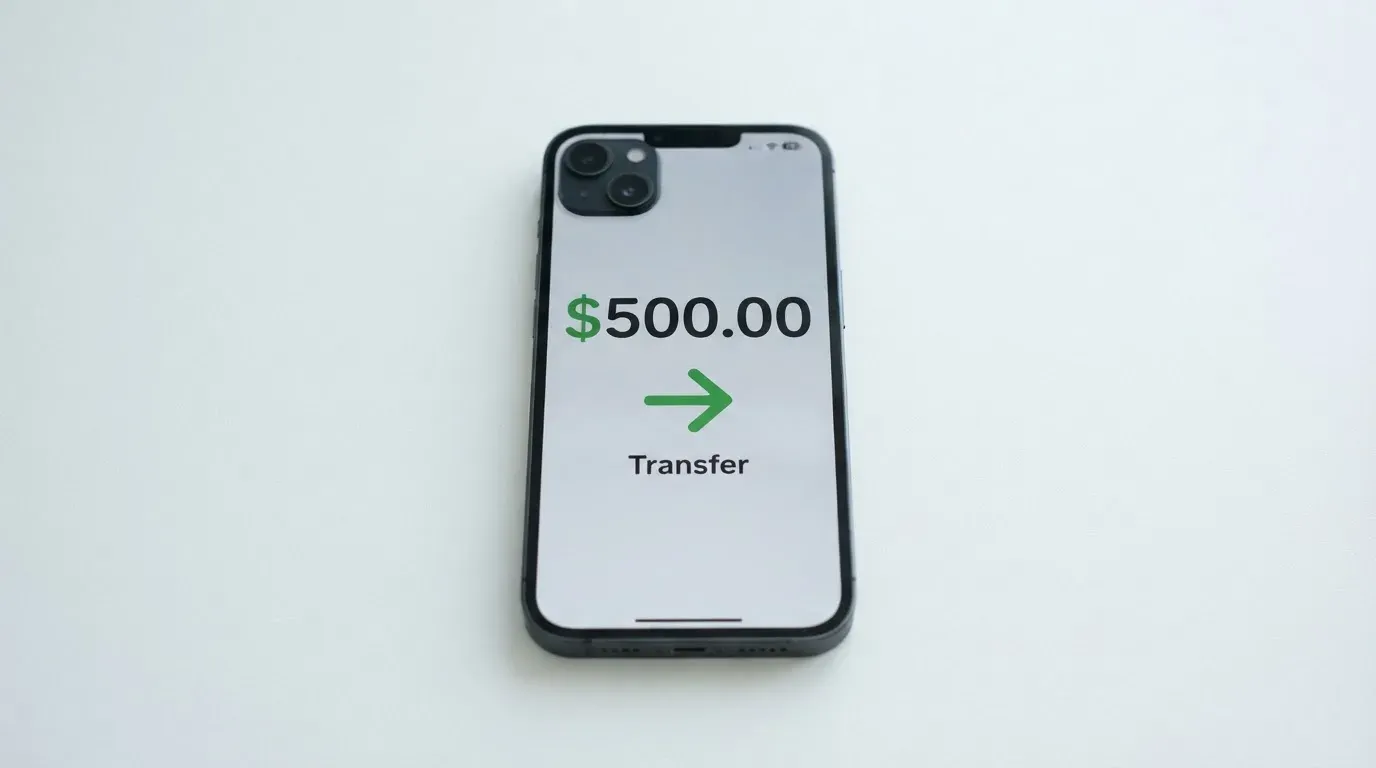 A phone showing a stablecoin transfer screen
