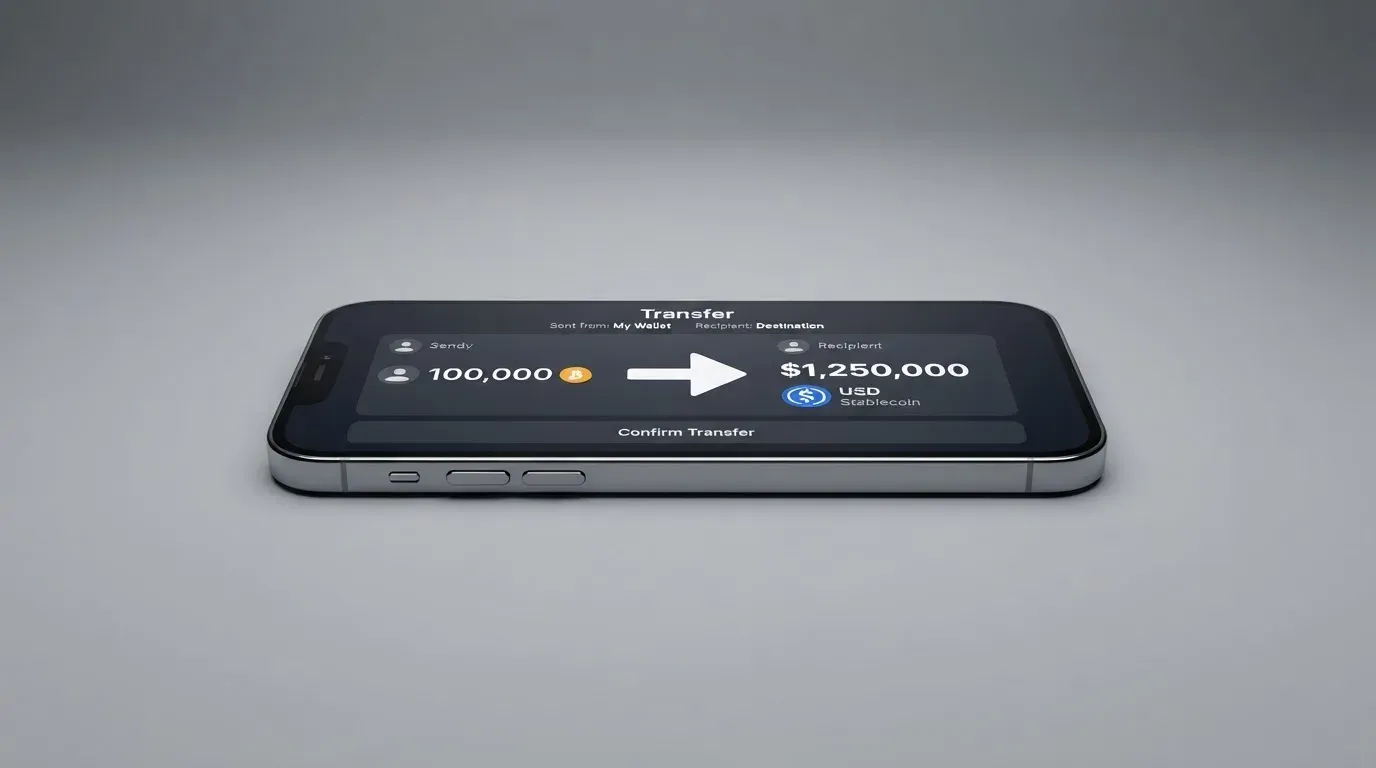 A phone showing a stablecoin transfer screen