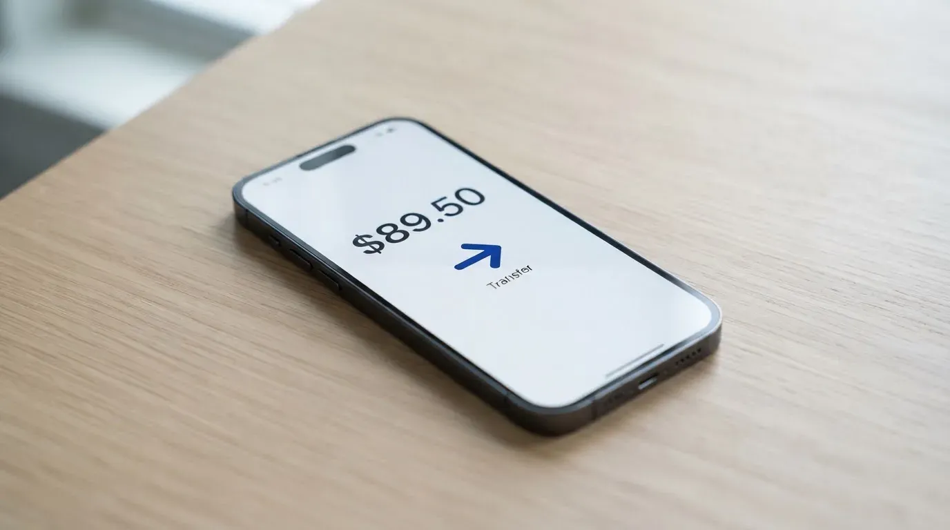 A phone showing a stablecoin transfer screen