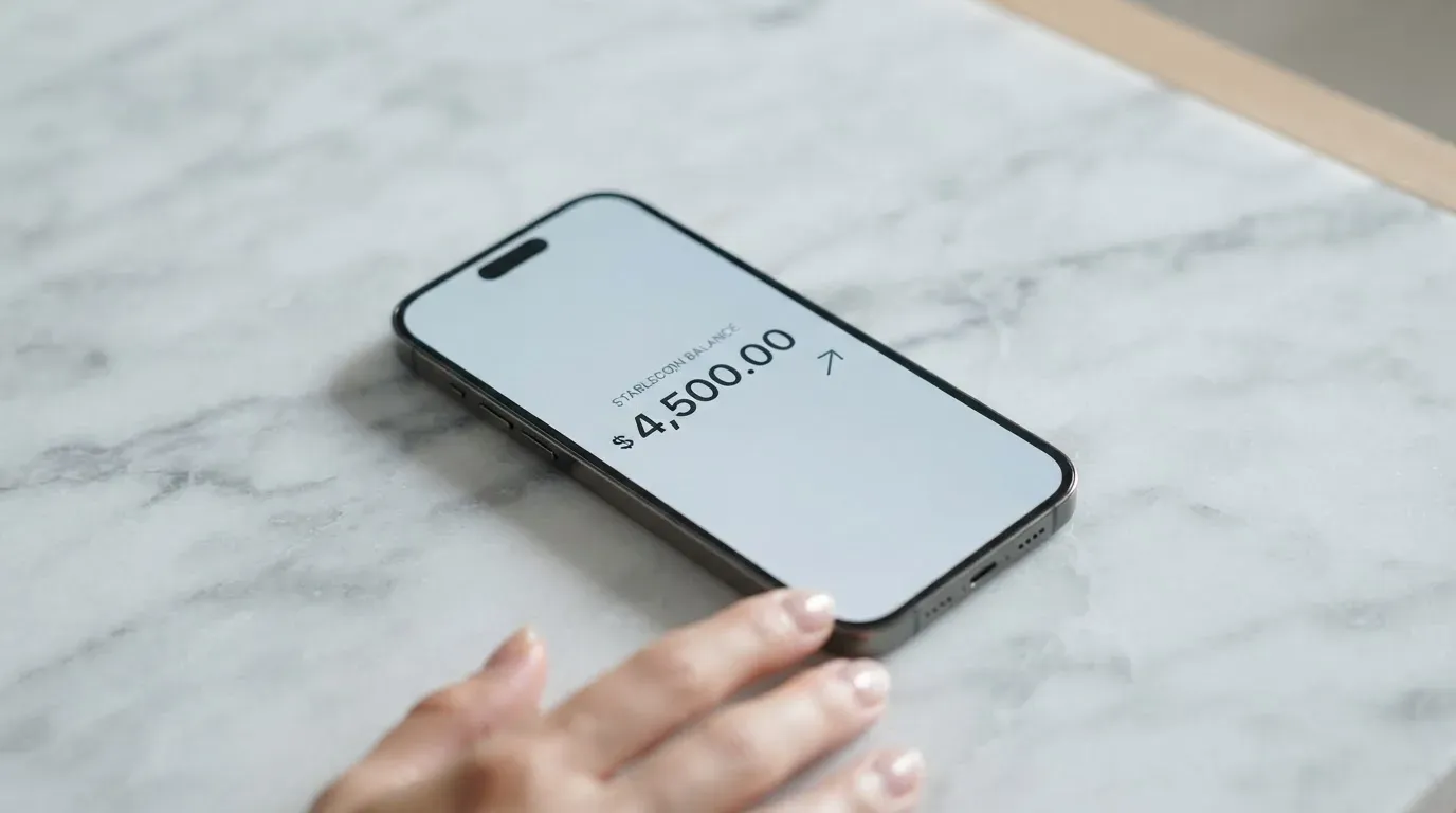 A phone showing a stablecoin transfer screen
