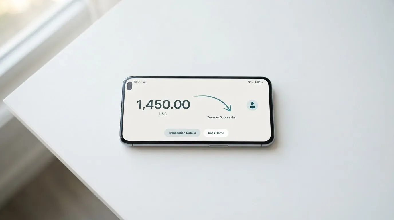 A phone showing a stablecoin transfer screen
