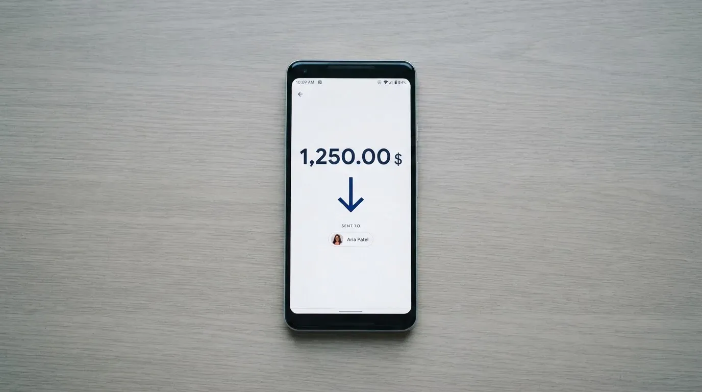 A phone showing a stablecoin transfer screen