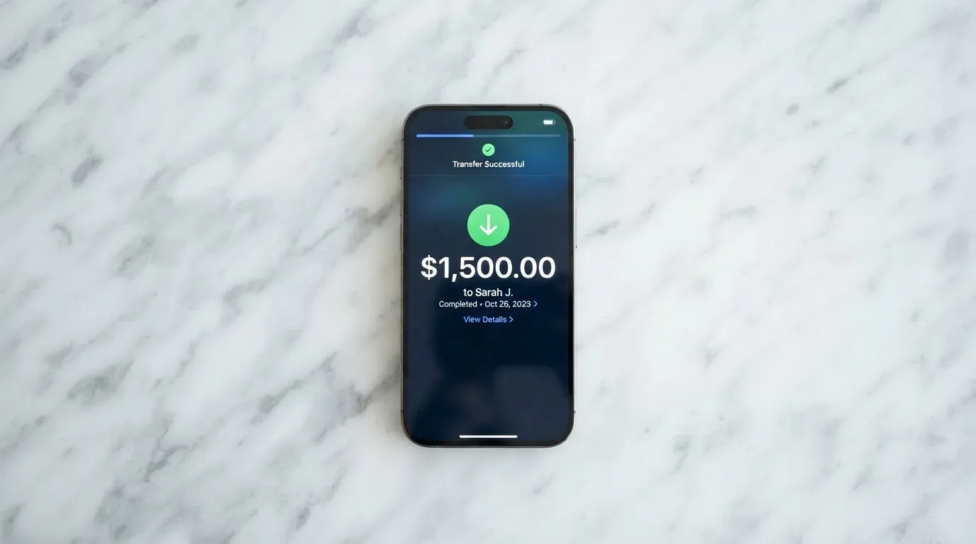 A phone showing a stablecoin transfer screen