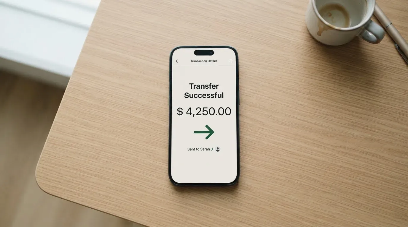 A phone showing a stablecoin transfer screen