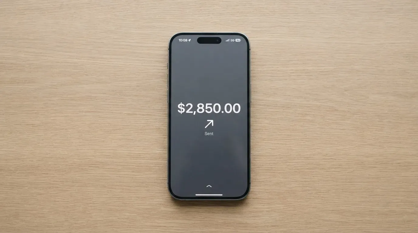 A phone showing a stablecoin transfer screen