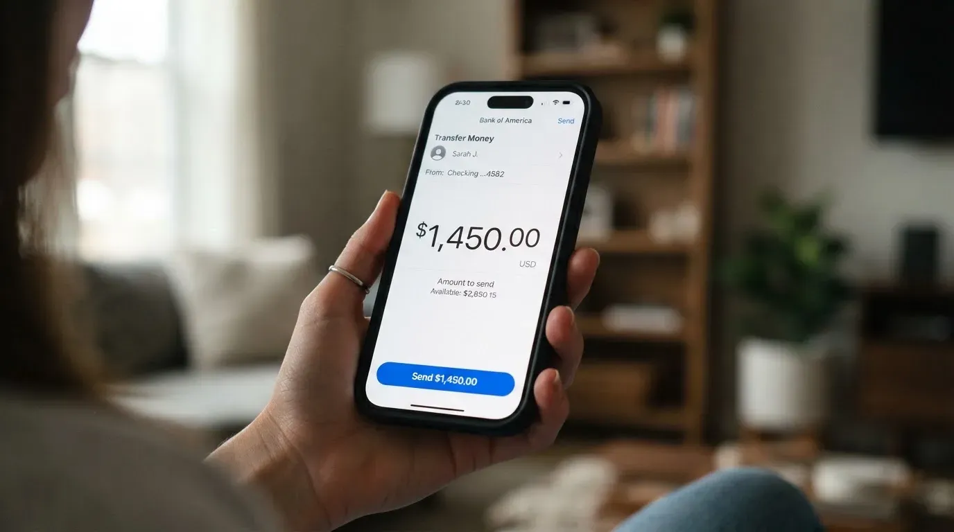 A phone showing a stablecoin transfer screen